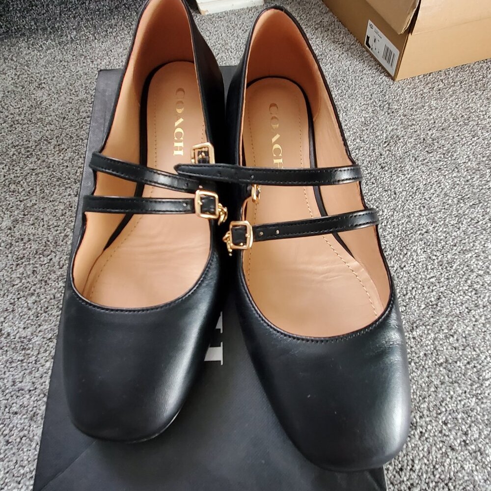 COACH Whitley Leather Mary Jane Flats Size 8M Black